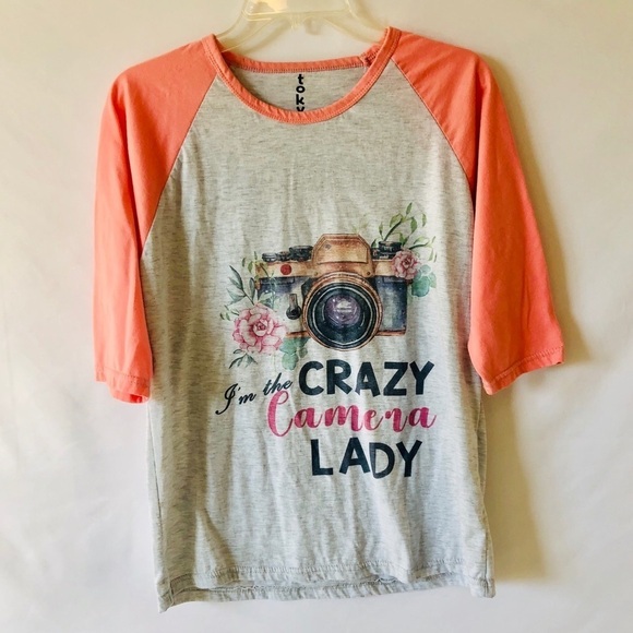 𝅺tokyo Graphic 3/4 sleeves t-shirt in Gray& Peach - Picture 1 of 3